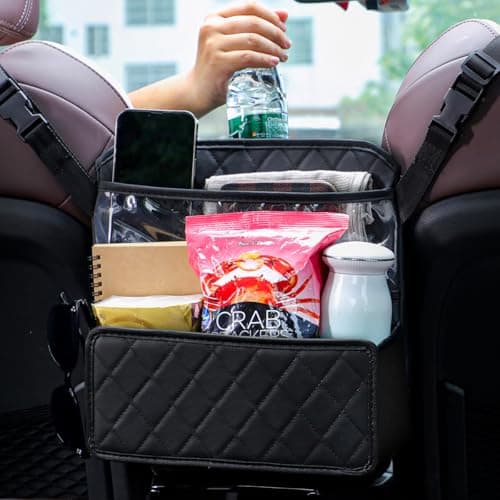 NganSuRong Car Handbag Holder Between Seats, PU Leather Purse Holder for Van, Multi-Pocket Large Capacity Auto Front Seat Organizer, Barrier of Backseat Pet Kids, Car Accessories for Women Black