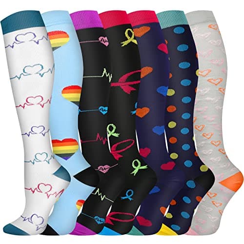 Pnosnesy Compression Socks, (2/4/6/7 Pairs) for Men & Women 15-20 mmHg is Best for Athletics, Running, Flight Travel, Support