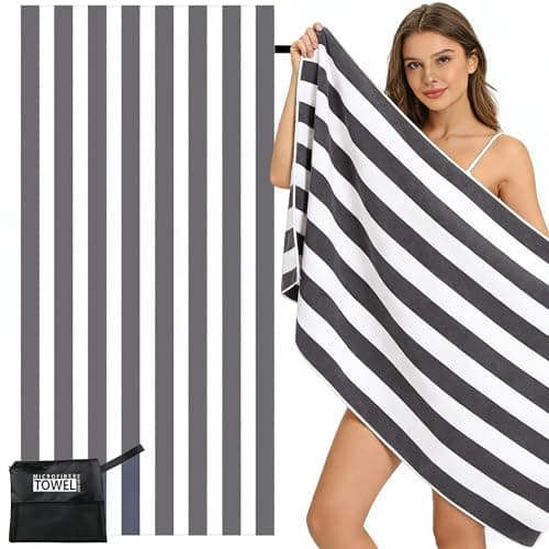 Large Microfibre Beach Towel for Adults with Bag 160x90cm,Grey Quick Dry Beach Towel with Double Sided,Lightweight Beach Microfiber Towels for Travel Drying Gym Yoga Sports Swim Towel for Women Men