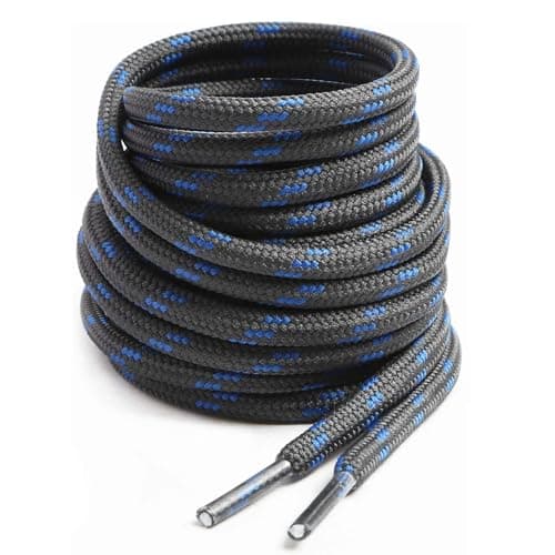 VSUDO 110 cm Round Dark Grey Boot Laces, Blue Dot Work Boot Laces, 1 Pair