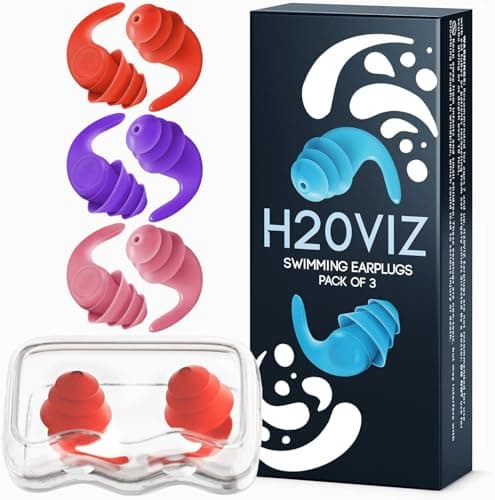 H20VIZ Pro Swim Ear Plugs | 3 Pairs | Waterproof, Reusable Silicone Earplugs for Swimming, Surfing, Snorkeling & All Water Sports (Coral, Pink, Purple, 3 Pairs)
