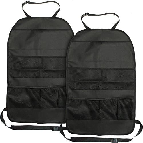 iGadgitz U6849 Universal Car Seat Organiser Pockets Kick Mats Back Seat Travel Storage Stain Protector – Black, 2 Pieces