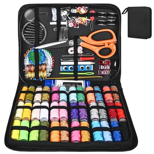 Sewing Kit ,205 Pcs Premium Large Sewing Supplies with PU Case,38 XL Thread Spools, 42 Needles,Scissors,Thimble,Suitable for Traveller,Adults,Kids,Beginner,Emergency,DIY and Home Button Repair Kit