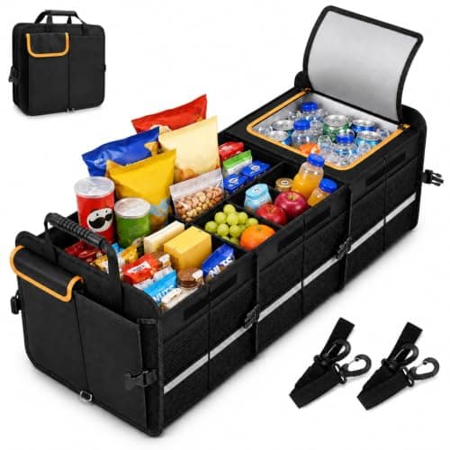 Car Boot Organiser with Cooler Bag Collapsible,Heavy Duty Trunk Organizer