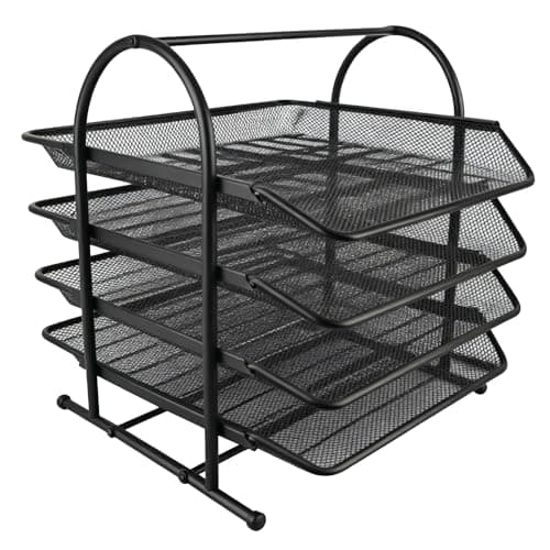 SUPYINI Metal Desk File Organizer, 4 Compartments Mesh Desktop Storage (4