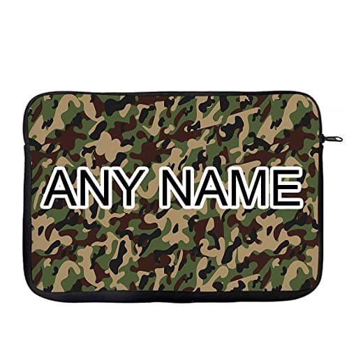 Personalised Camouflage Camo Green army themed Birthday,Secret Santa, Stocking Filler,Christmas Laptop Sleeve, Laptop Organiser, Laptop Case Office use. (15")