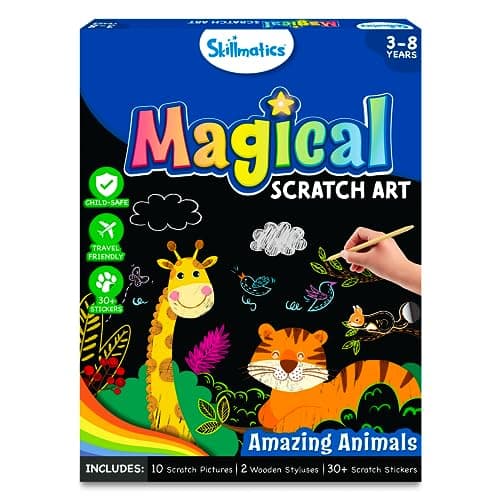 Skillmatics Magical Scratch Art Book for Kids – Animals, Creative Activity