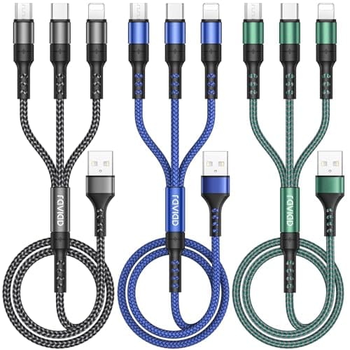 RAVIAD Multi Charger Cable 3 Packs 1.2M 3 in 1 Charging Cable Nylon Braided