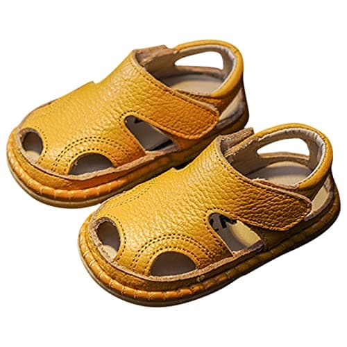 Momolaa UK 18-24 Months Baby Sandals Infant Toddler Boy Closed Toe Summer Breathable Barefoot Sandals Flat Anti Slip First Walking Shoes for Outdoor Water Sports 003_Yellow
