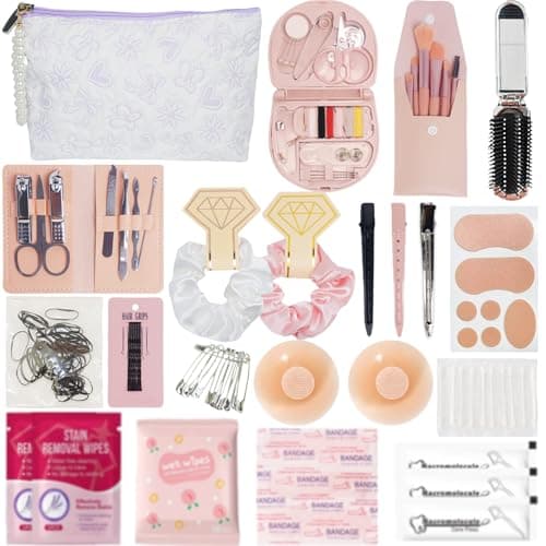 Bridal Wedding Emergency Kit with 30+ Essentials and Makeup Bag for Bride