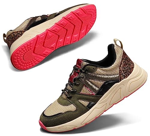 LUCKY STEP Women's Chunky Platform Trainers, New Khaki/Beige,10US-41-8UK