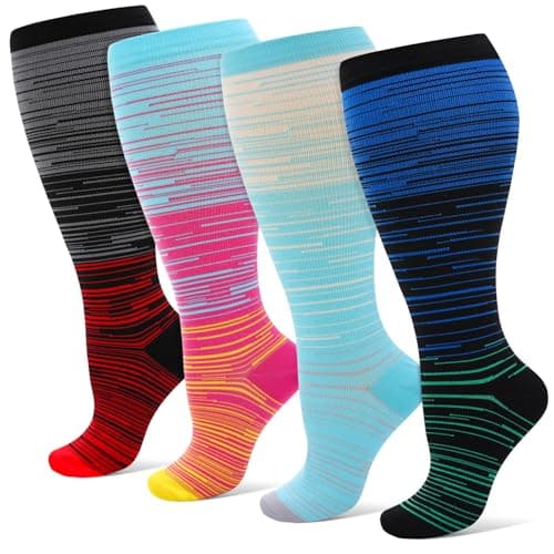 Zuimei 4 Pairs Plus Size 20-30 mmHg Compression Socks for Women Men