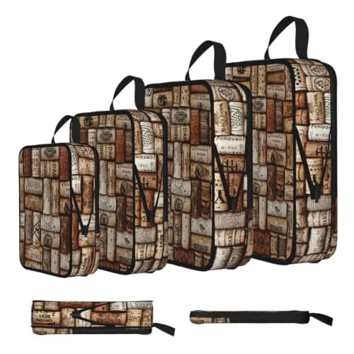 Wine Cork Print 4‑set Compression Packing Cubes, Expandable Travel Organizers Bags For Luggage Suitcase