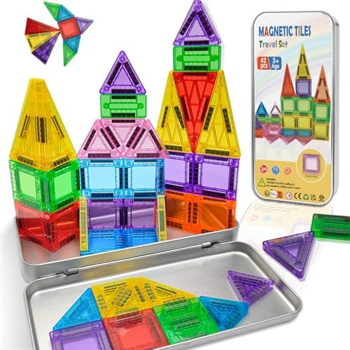 katietoy Mini Magnetic Tiles Travel Set Kids Airplane Activities Games