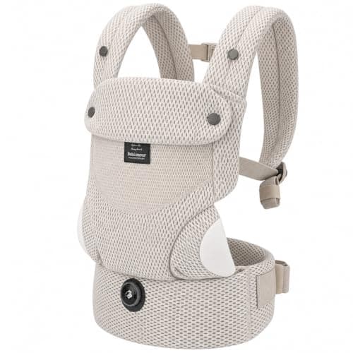 Bebamour Ergonomic Baby Carrier for Newborn to Toddler, Adjustable Seat Width with One-Hand Knob, Front & Back Carry Infant Carrier, Soft Cotton & Breathable Mesh, 3.6–14.9kg, 4–36 Months, Mesh Beige