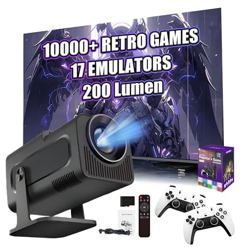 HCS350 Mini Portable Smart Projector with WIFI and Bluetooth, Game Console Built in 10000+ Game 17 Emulator, 200 Lumen, 1280*720P, Android 11 Movie Projector for Outdoor Use, Home Theater(Purple Box)