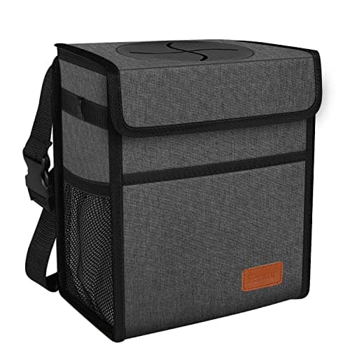 Leak Proof Car Trash Bag Waterproof Garbage Can with Lid for SUV Front Seat Multipurpose Car Hanging for Headrest Collapsible and Portable with Storage Mesh Pocket, Charcoal Gray