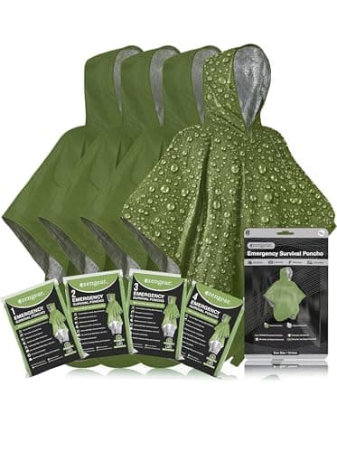 Emergency Survival Foil Poncho (4 Pack) Reversible Thermal Mylar, Green