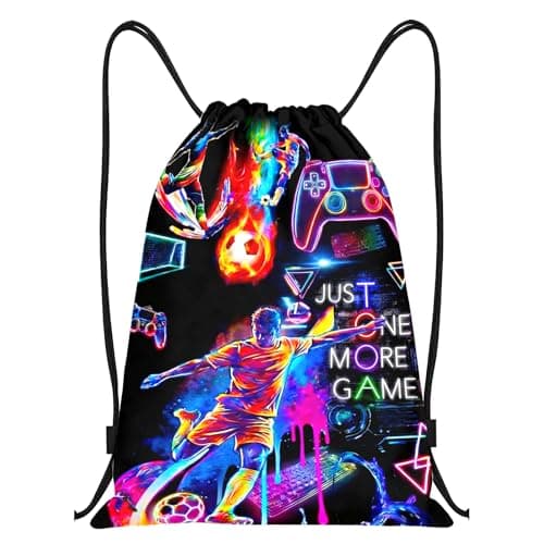 Gamer Drawstring Bag, Neon Football Boys Swimming Bag, Waterproof Gym String Backpack with Large Capacity, Portable Sports Backpack for School, Beach and Camping