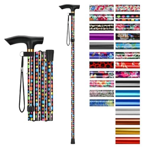 supregear Walking Stick - Adjustable Folding Walking Sticks for Women and Men - Lightweight Portable Collapsible Balancing Aid - Foldable Travel Cane for Ladies Elderly Adults, Black Polka Dots