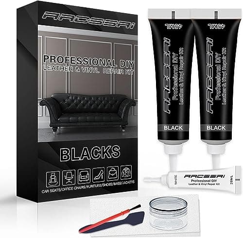 Black Leather and Vinyl Repair Kit - Restorer of Your Furniture, Car Seats, Sofa, Jacket, Purse, Belt, Shoes | Genuine, Italian, Bonded, Bicast, Pu Leather |No Heat Required | Repair & Resto (Black-1)