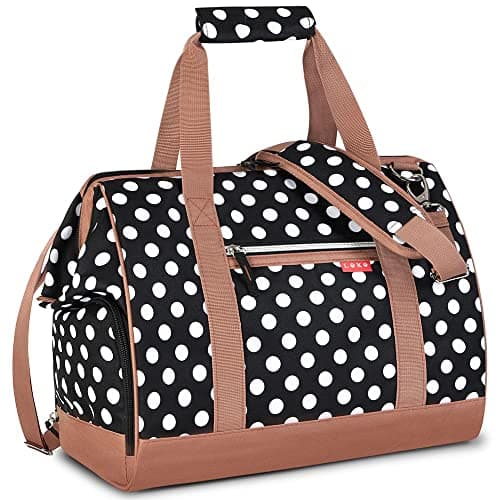 Lekesky Weekend Overnight Bags for Women - 33l Travel Holdall Bag for Airlines with Shoes Compartment (White Dot,42 * 33 * 24cm)
