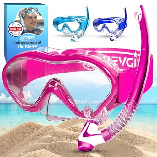 KIDVERSE Kids snorkel mask age 5 to 15 - Snorkel mask kids - Diving goggles with fabric or silicone strap - Snorkelmask set