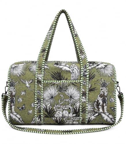 Quilted Cotton Duffle Bag with Jungle Animal Print – Large Travel Holdall for Women, Weekend, Gym & Overnight Bag with Zipper