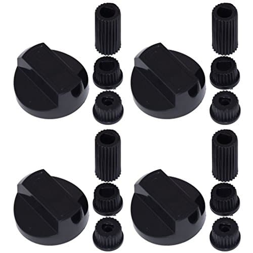 Ufixt Universal Cooker Control Knobs | 4 Pack Black Oven Dial Kit | Includes 12 Adaptors for All Shaft Sizes | Compatible with Most Brands