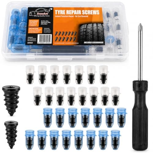 Xtremeauto Tyre Repair Screws Kit – Emergency Tubeless Tyre Puncture Repair Kit with Repair Screws, Screwdriver & Storage Case for Cars, Vans, Motorcycles, SUVs, ATVs & More (30PC Kit)