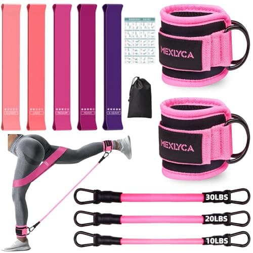 Resistance Bands Set – Resistance Band and Adjustable Ankle Exercise Bands with cuffs for Training, Working Out, Yoga,Home Gym with Training Guidance & Carry Bag,Set of 8 - Pink