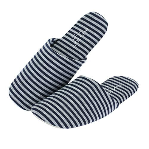BUXTON Cozy Lightweight and Memory foam Indoor Slippers for Womens and Mens(unisex), Foldable Slippers with Mesh bag-For Home,Travel,Spa and Hotel, Navy/Grey, Small-Medium