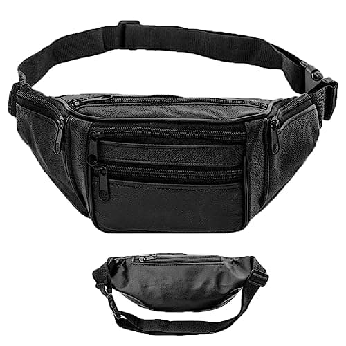 BSITSSS Genuine Leather Bum Bag, Waterproof Fanny Pack Waist Bag, Casual Travel Bumbag, Waist Packs as Travel Holiday Money Belt, Dog Walking Fashion Bum Bag and Running Fanny Pack(Black)