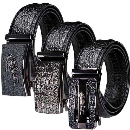 Barry.Wang Ratchet Belt Gift Set Leather Slide Buckle Fashion for Men Business Wedding 3PC
