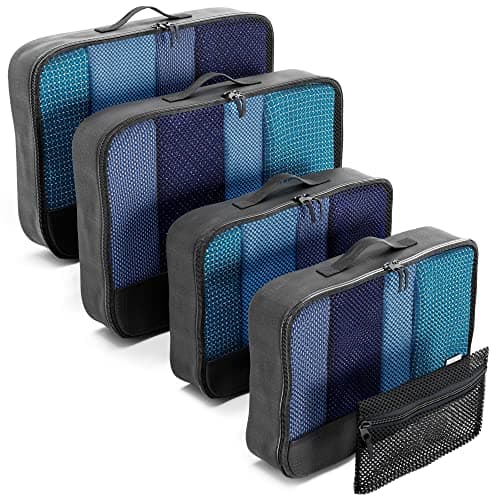 OW-Travel Packing Cubes for Suitcases, Black M/L, 5 Pcs with Mesh Zip Pouch