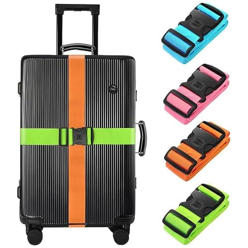 Set of 4 Luggage Straps for Travel Suitcase Luggage Strap Set (Orange + Blue + Green + Pink)