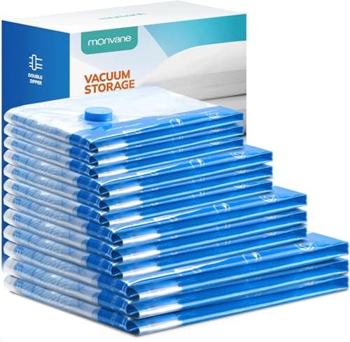 Vacuum Compression Storage Bags for Clothes - 12 Pack Reusable Space Saver Bags for travel (3*L + 3*M + 3*S + 3*XS)