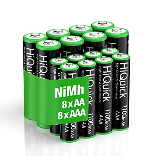 HiQuick 16 Pack AA AAA Rechargeable NiMH Batteries Set,1200 Cycles