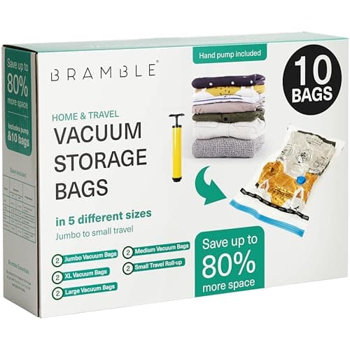 10 Pack Heavy Duty Vacuum Storage Bags Set with Pump, Compression Bags for Duvets, Clothes, Blankets