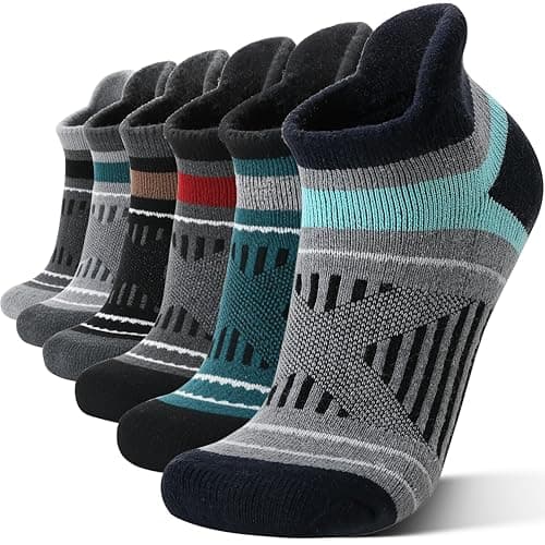 EBMORE Merino Wool Ankle Hiking Socks Compression Warm Thermal Thick Winter Running Moisture Wicking No Show Cushion Socks Gifts Stocking Fillers for Women Men 6 Pairs(Color Mix,L)