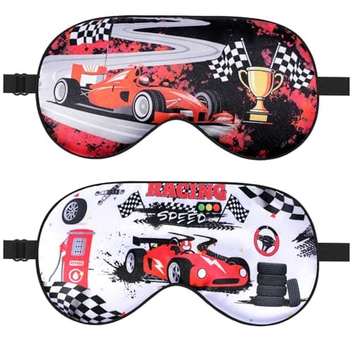 TeTupGa Blackout Kids Sleep Mask for Boys,2 Pack Silk Eye Mask for Sleeping with Adjustable Strap, Teens Children's Bedtime Eye Cover for Travel & Home Use (2 Pack CAR1 Style)