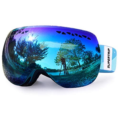 Supertrip Ski Goggles Men & Women Skiing Snowboard Goggles Over Glasses Interchangeable Lens UV400 Protection Anti-fog Snow Skate Goggles Gray Revo Ice Blue(VLT 28%)