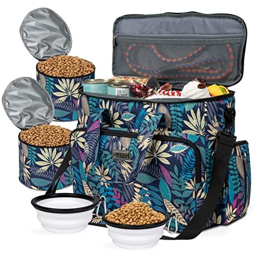 BAGLHER Dog Travel Bag, Pet Travel Bag (All Pet Travel Supplies), Pet Supplies Dogs, with 2 Pet Food Containers and 3 Foldable Silicone Bowls; Essential Kits for Pet Travel