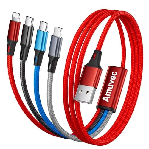 Amuvec 4 in 1 Multi Charger Cable, 3A Fast Charging USB Cord, 1.2M Red