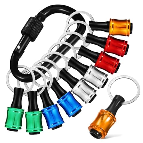 HANABASS 1/4 Shank Bit Holder Key Chain Set Drill Bit Holder Extension with Carabiner Clip Keyring 10 Pcs Quick Release Socket Adapter for Tool Bag Belt and Diy Projects