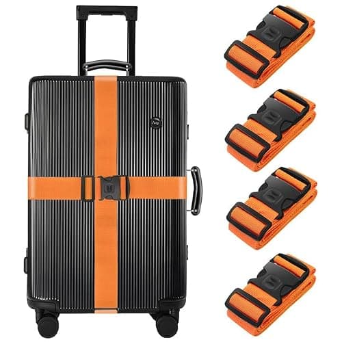 BILIONE 4 Pcs Luggage Straps for Suitcases Strap Lockable Suitcase Belts