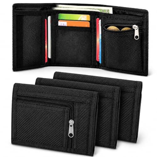 3 Pack Slim Fabric RFID Wallet for Men UK, Minimalist Thin Wallet with Zip Pocket and Note Compartment, Compact Front Pocket Wallet for Cards, Cash, Lightweight Everyday Wallet for Work, Travel (3)
