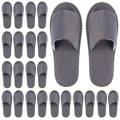 kuou Disposable Spa Slippers,12 Pairs Hotel Guest Slippers Grey Open Toes