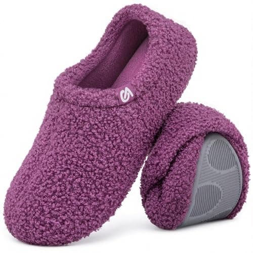 VeraCosy Women's Fuzzy Slippers Warm Comfy Memory Foam Shoes Purple, 5/6 UK