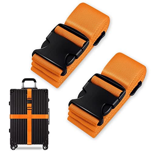 Luggage Suitcase Straps Set, Travel Accessories Thickened Luggage Belt with Quick Release Buckle, Adjustable Black Travel Luggage Straps for Suitcase Baggage (Orange, 2 PCS Set)